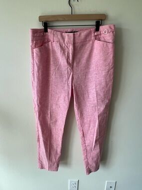New York & Co Women's Heathered Pink Cropped Linen Pants Size 12
